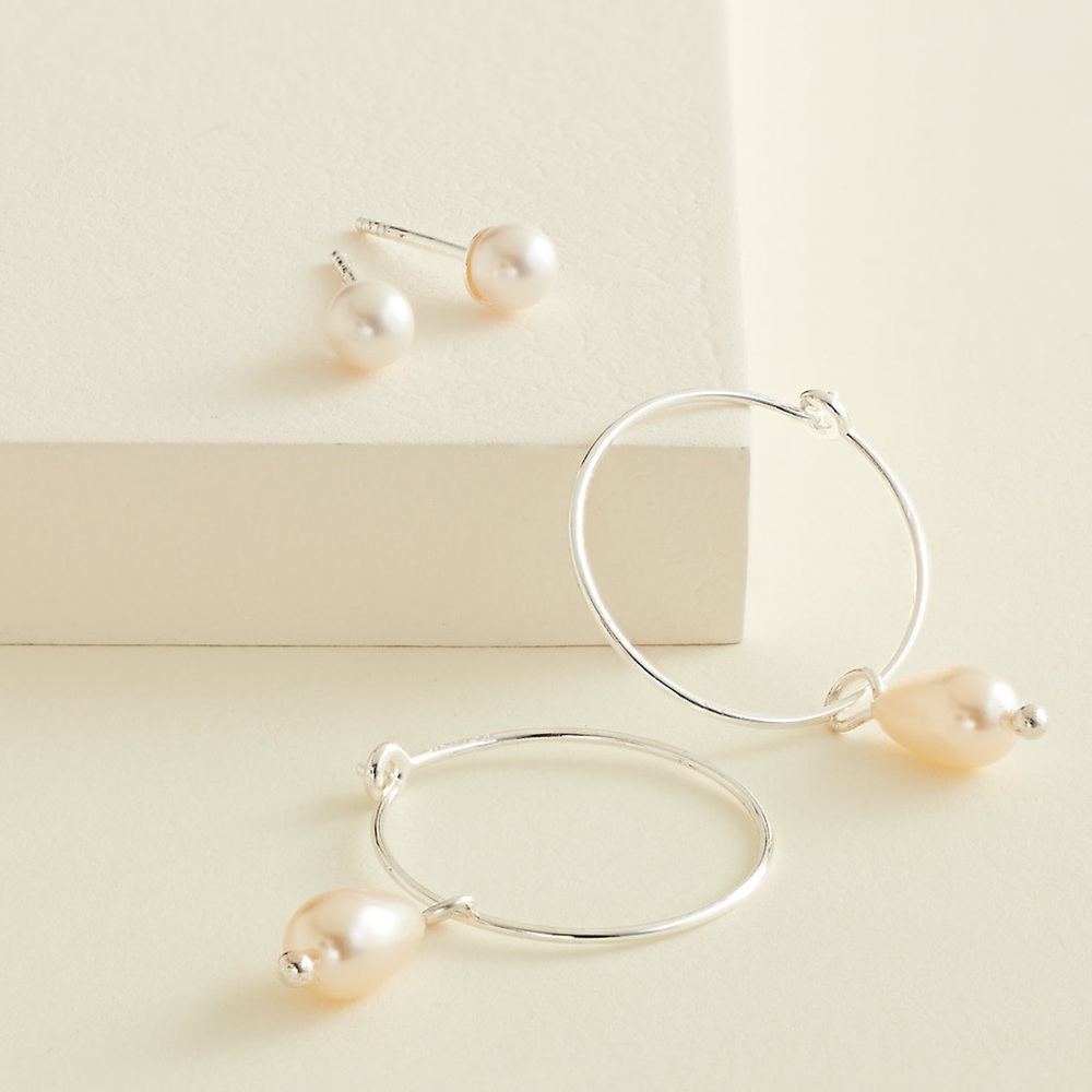 ELIZABETH & JAMES SIMULATED PEARL STUD & Hoops NEW